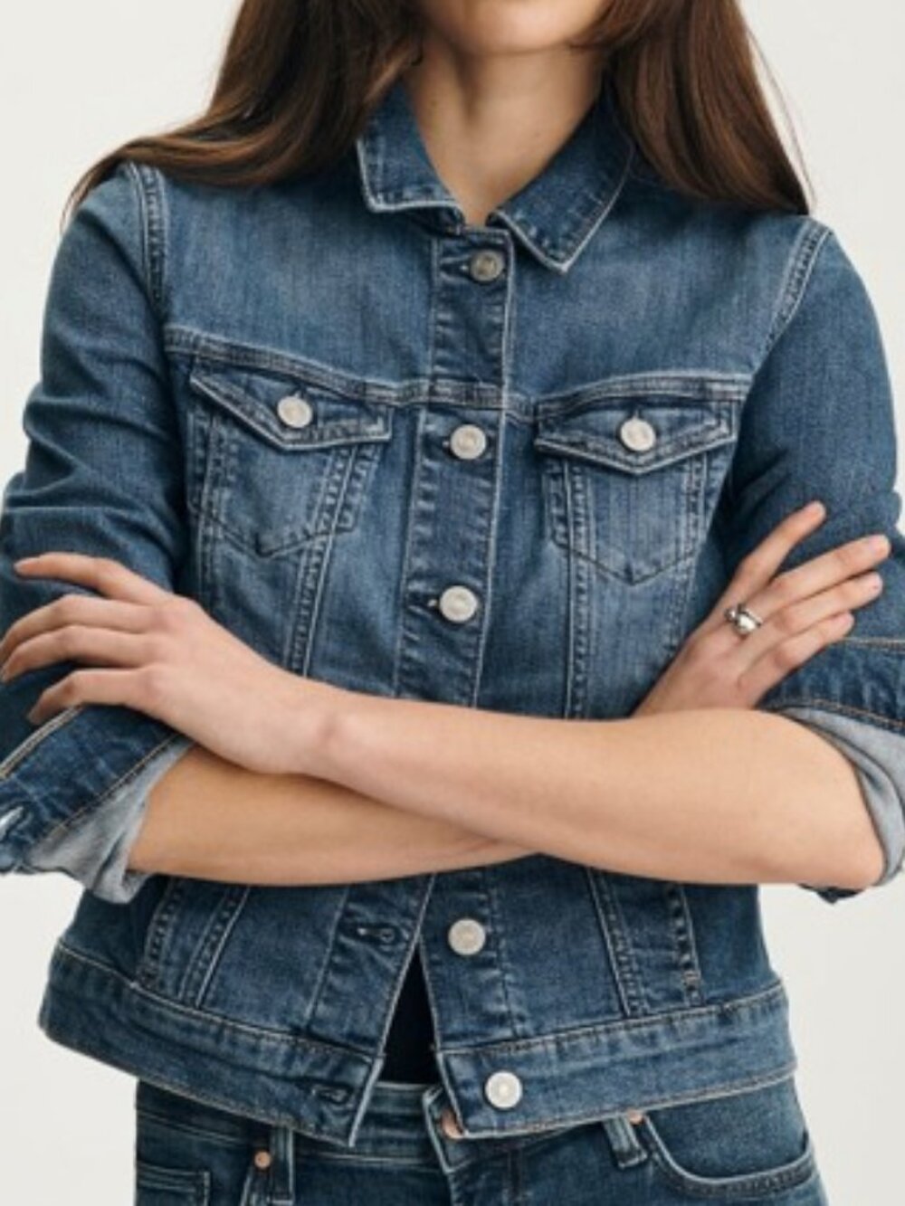 &Denim stretch denim trucker jacket blue women's size 14